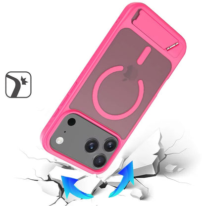 For Apple iPhone 17 Pro (6.3") Matte Magnetic Circle Back TPU Hybrid Drop Protection with Metal Kickstand Shockproof Design Case Cover