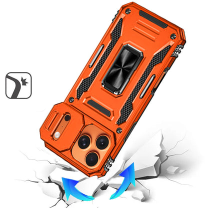 For Apple iPhone 17 Pro Max (6.9") Tough Hybrid Case with Movable Camera Window & Metal Ring Stand Shockproof Case Cover