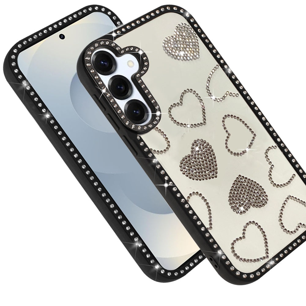 For Samsung Galaxy S25 FE, S25 Fan Edition Spread Love Glitter Shimmer Bling Diamond Edge Hybrid Drop Protection Shockproof Design Case Cover