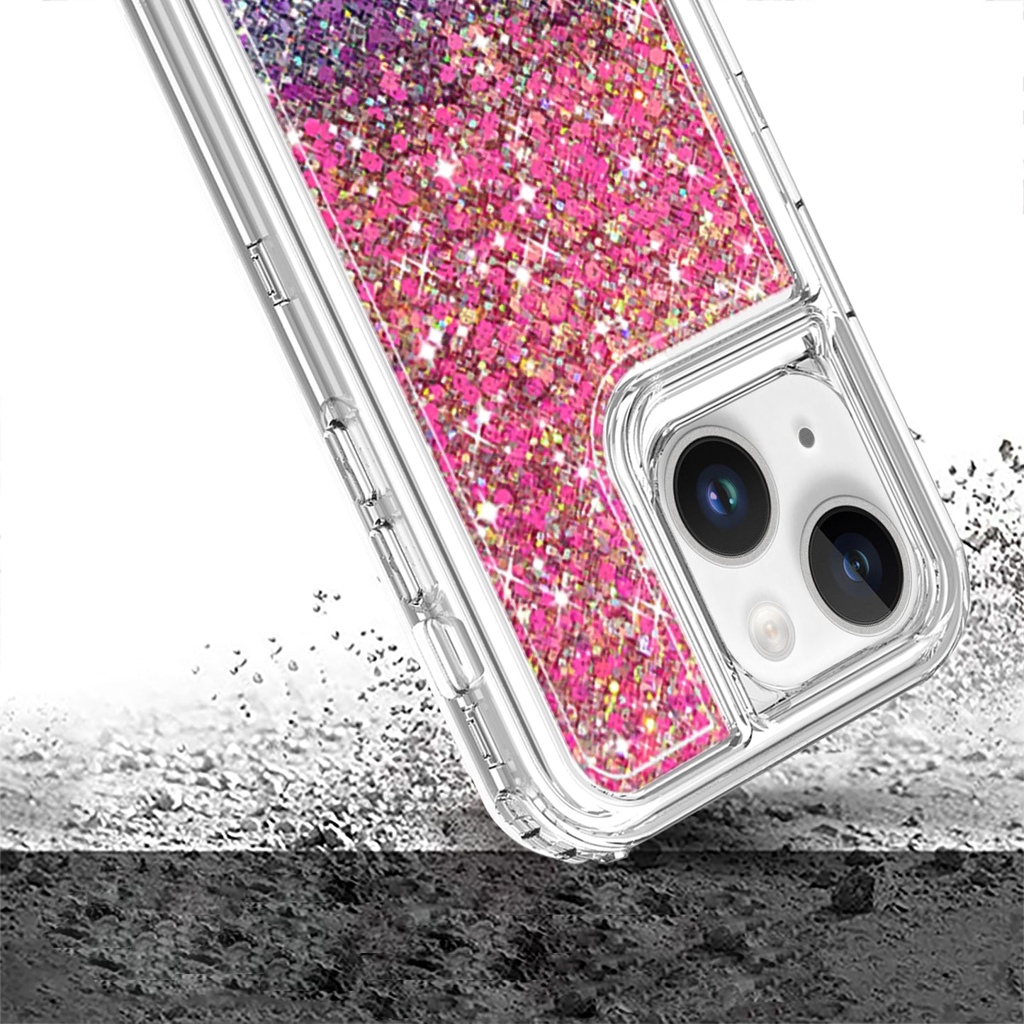 For Samsung Galaxy A26 Epoxy Bling Glitter Sparkly 3-in-1 Transparent Hybrid Full-Body Shockproof PC Bumper Case Cover Hot Pink + Purple