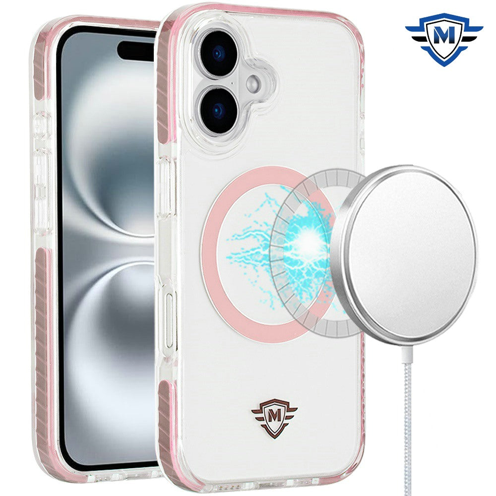 For Apple iPhone 16 (6.1") Premium Hybrid Clear TPU Circle Magnetic [Compatible with MagSafe] Shockproof Color Frame Bumper Case Cover