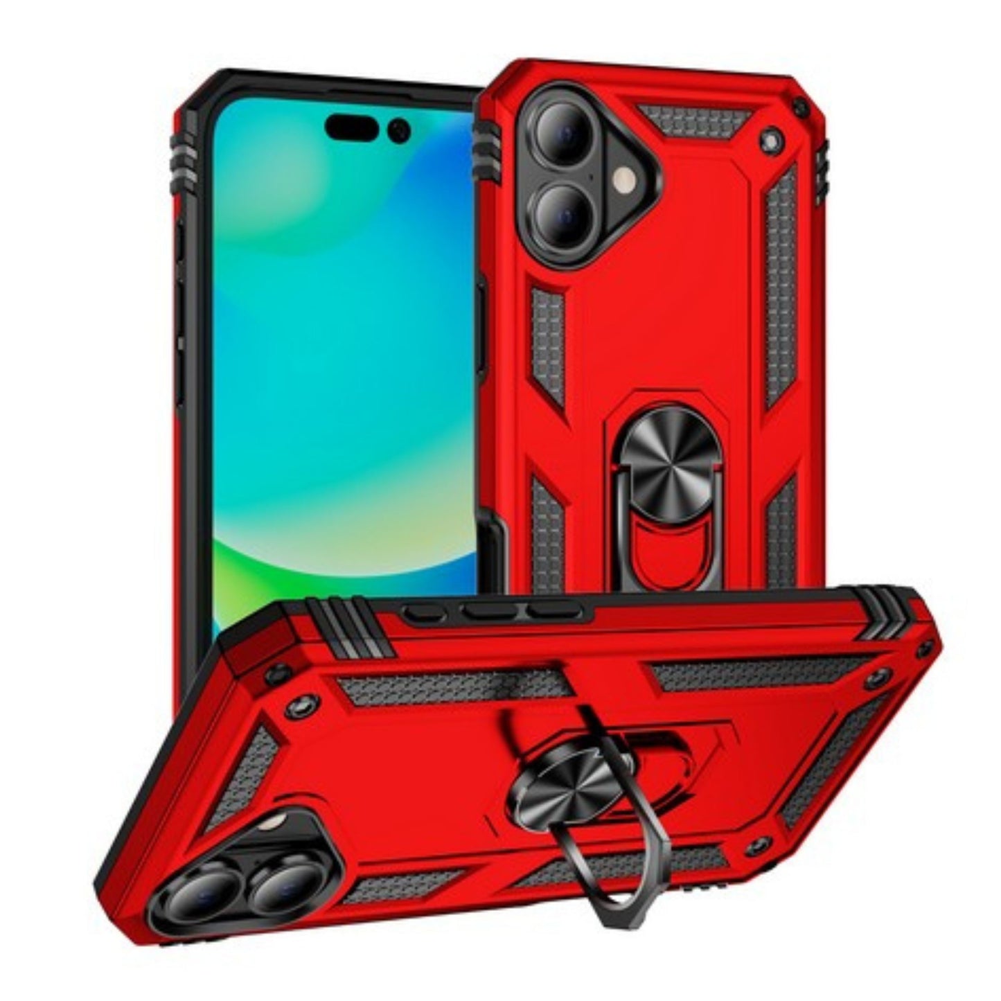 For Apple iPhone 17 Shockproof Hybrid Dual Layer PC + TPU with Metal Ring Kickstand Heavy Duty Armor Shell Case Cover