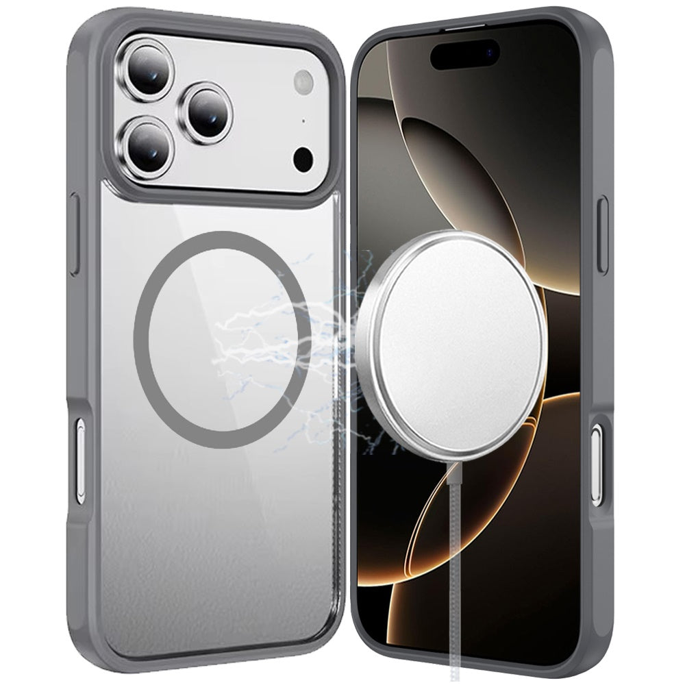 For Apple iPhone 17 Pro Max (6.9") Magnetic Circle HQ Transparent Clear TPU Thick 2.0mm Frame Hybrid Shockproof Protector Case Cover Navy Blue