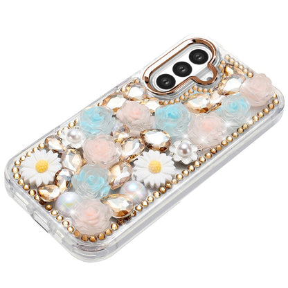 For Samsung Galaxy S26+ / S26 Plus Fashion Daisy Floral Series, Full 3D Bling Crystal Diamonds Sparkling Rhinestone Glitter Hybrid Design Case Cover
