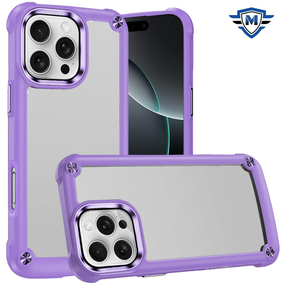 For Apple iPhone 16 Pro (6.3") Ultimate Hybrid Transparent Rubber with Metal Buttons & Camera Edges Hard TPU Frame Corner Bumper Case Cover