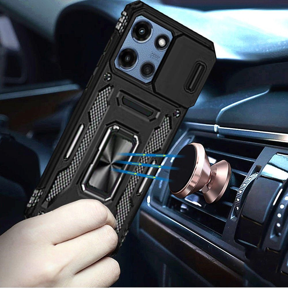 For Motorola Moto G 5G 2026/2025 Tough Hybrid Case with Movable Camera Window & Metal Ring Stand Shockproof Case Cover Cosmic Orange