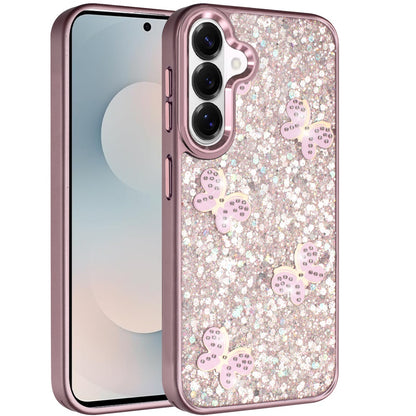 For Samsung Galaxy S26+ / S26 Plus Cute Butterfly Crystal Diamond Glitter Case Sparkle Bling Frame Metallic Edges, Shimmer TPU Hybrid Case Cover