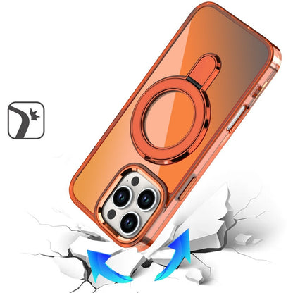For iPhone 16 Pro Max (6.9") Chrome Hybrid with Rotating Magnetic Circle Ring Stand, Slim Shockproof Hybrid Protector Cosmic Orange