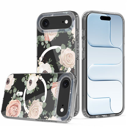 For Apple iPhone 17 AIR Hybrid Flower Design Stylish Fashion Case, MagSafe Compatible, Thick Shockproof Hard PC Case Cover