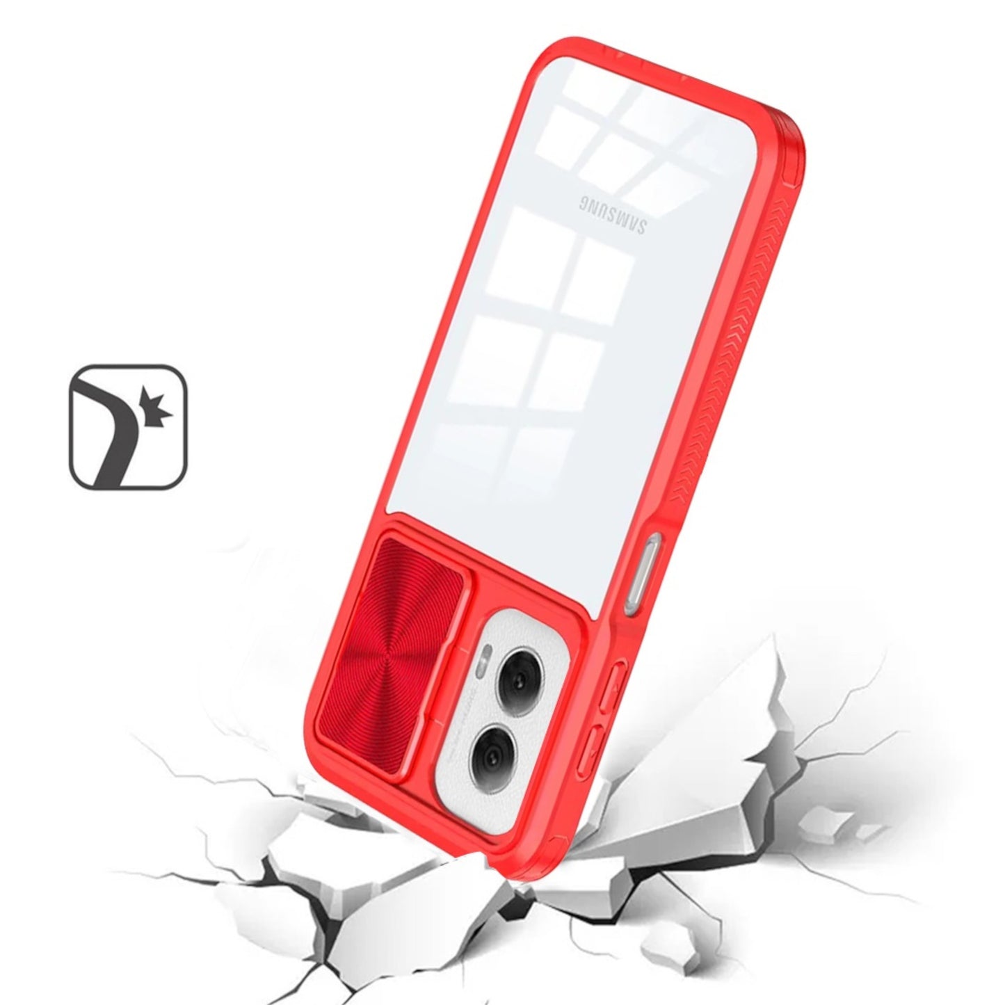 For Samsung Galaxy A26 Hybrid Slim Case with Slide Camera Protector, Shockproof TPU Clear Back & Color Frame Bumper Case Cover