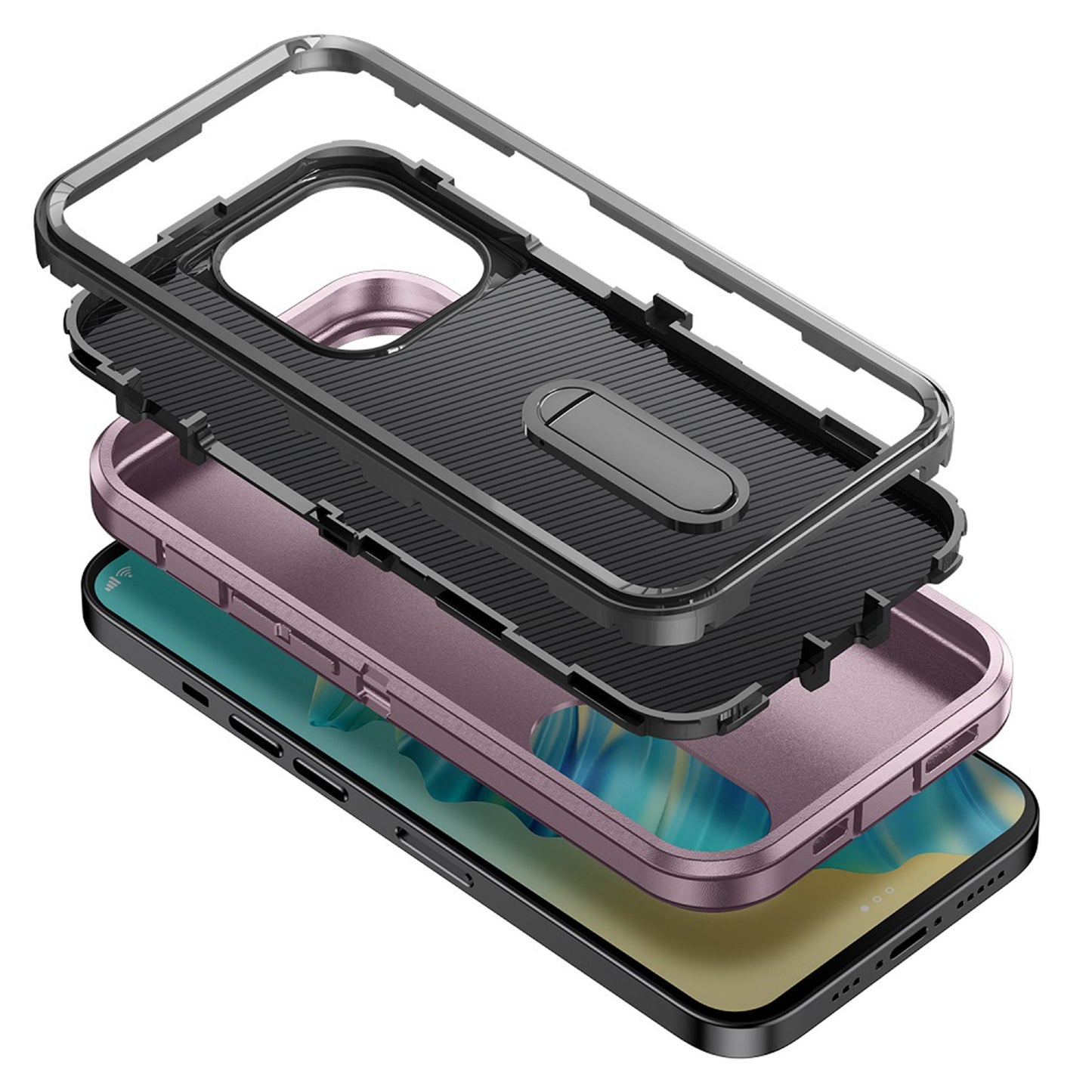For Samsung Galaxy S26 Ultra Hybrid 3 Layers Hard 3in1 Shockproof with Kickstand Heavy Duty Hard TPU Rubber Anti-Drop Case Cover
