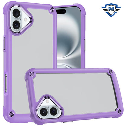 For Apple iPhone 16 (6.1") Ultimate Hybrid Transparent Rubber with Metal Buttons & Camera Edges Hard TPU Frame Corner Bumper Case Cover