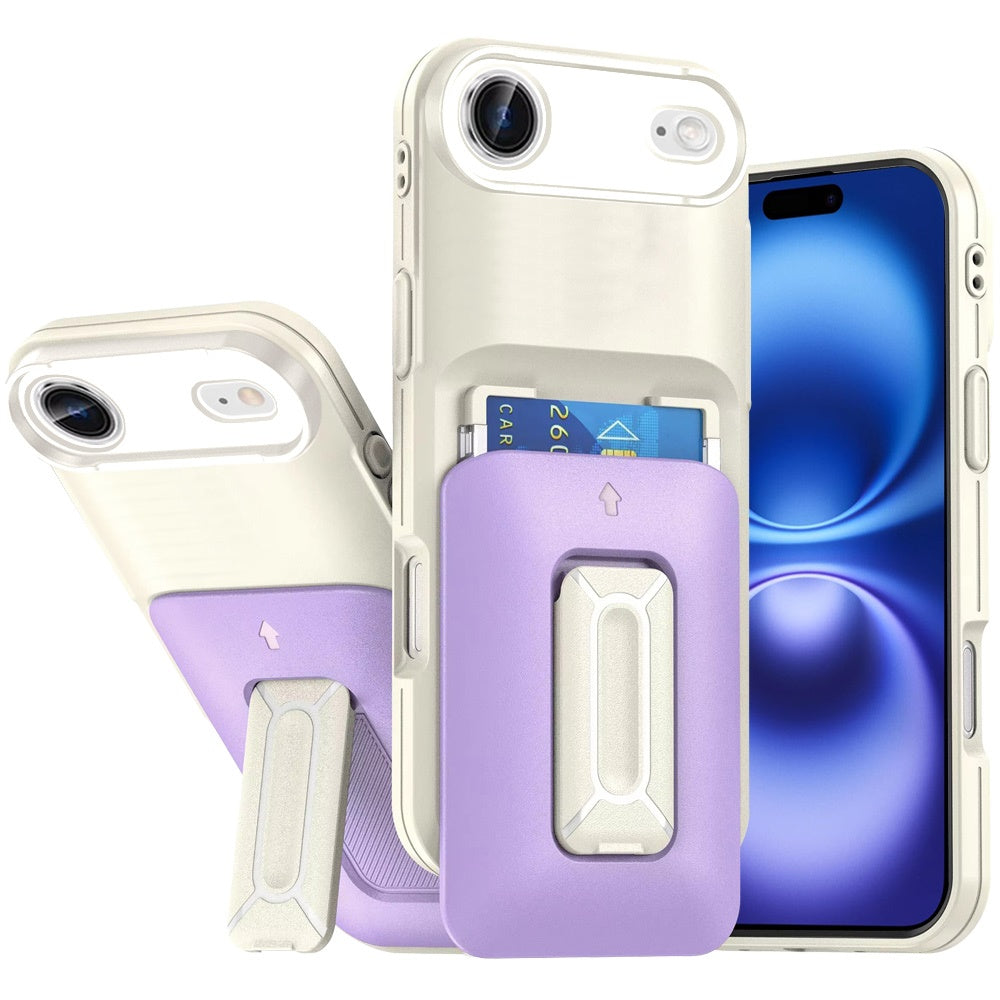For Apple iPhone 17 AIR Wallet Case with 2- Credit Card Holder, Wrist Strap & Kickstand Hybrid Shockproof TPU Case Cover
