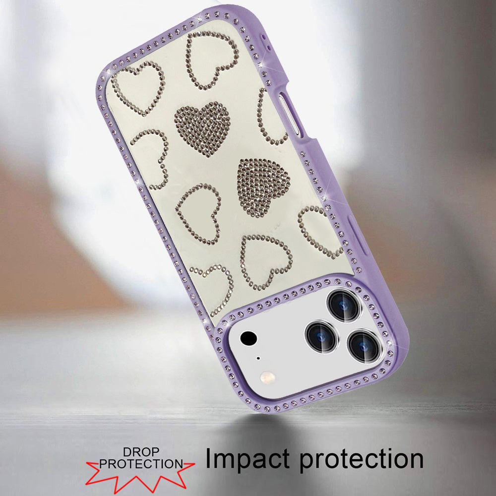 For Apple iPhone 17 Pro (6.3") Spread Love Glitter Shimmer Bling Diamond Edge Hybrid Drop Protection Shockproof Design Case Cover
