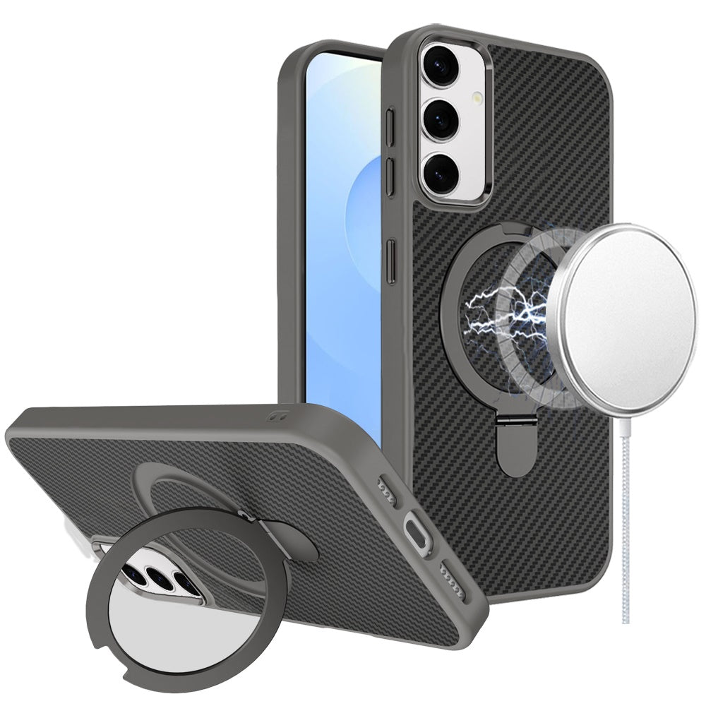 For Apple iPhone 17E /16E Hybrid Carbon Fiber Design with MagSafe Compatible [Magnetic Circle], Ring Stand Shockproof Slim TPU Case Cover