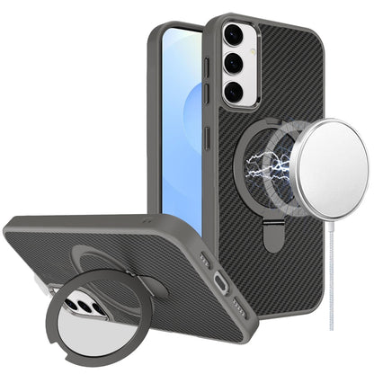For Apple iPhone 17E /16E Hybrid Carbon Fiber Design with MagSafe Compatible [Magnetic Circle], Ring Stand Shockproof Slim TPU Case Cover