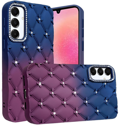 For Samsung Galaxy A26 Fashion Flower Design Sparkle Glitter Shimmer Rhinestone Bling Floral Accents, Leather Texture TPU Case Cover