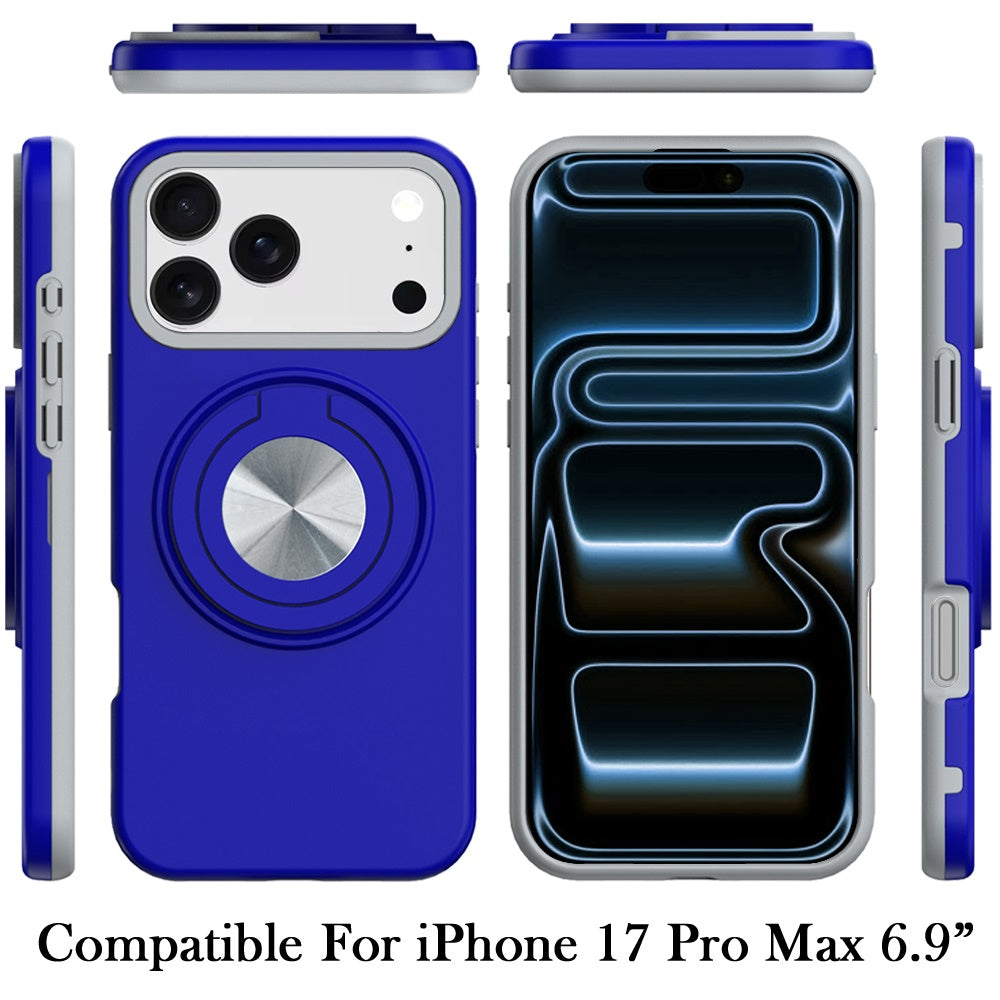 For Apple iPhone 17 Pro Max Metal Matte Hybrid with Invisible Rotational Ring Stand, Car Mount Friendly, Military Grade Slim Fit Sturdy Case Cover