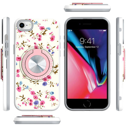 For Apple iPhone SE 3 (2022) SE/8/7 Pattern Design Hybrid with Invisible Ring Stand & Magnetic Back, Shockproof Protective Grip Case Cover