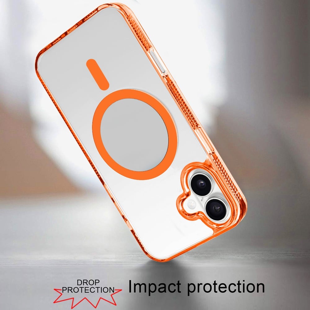 For Apple iPhone 17 (6.3") MagSafe Compatible Integrated Technology Clean Transparent Hybrid Armor TPU Frame Case Cover Cosmic Orange