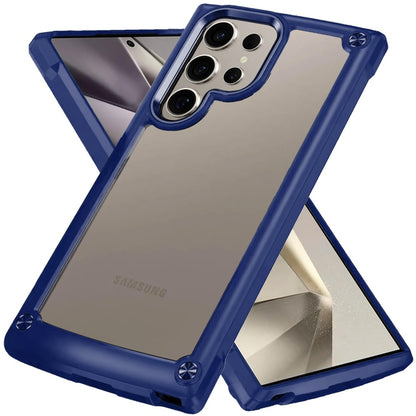 For Samsung Galaxy S25 Ultra Hybrid Transparent Rubber with Metal Buttons & Camera Edges Hard TPU Corner Frame Bumper Case Cover