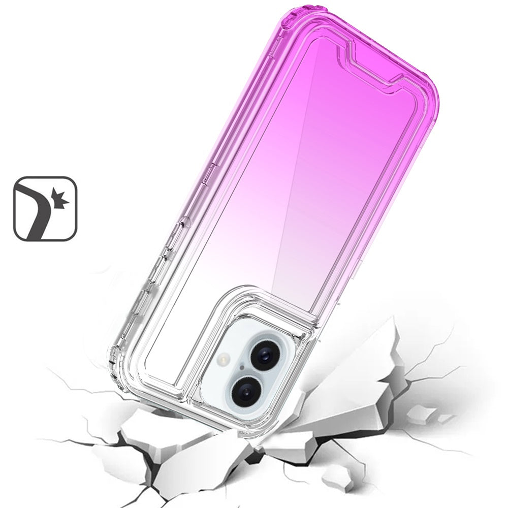 For iPhone XR Hybrid 3-in-1 Clear Case - Two-Tone Transparent Shockproof TPU + Hard Protective Frame Case Cover Clear+Pink