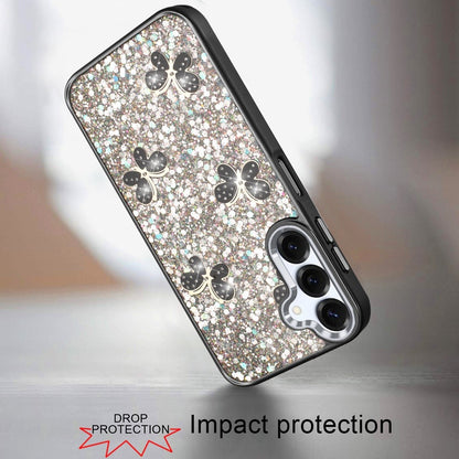 For Samsung Galaxy A16 5G Cute Butterfly Crystal Diamond Glitter Case Sparkle Bling Frame Metallic Edges, Shimmer TPU Hybrid Case Cover