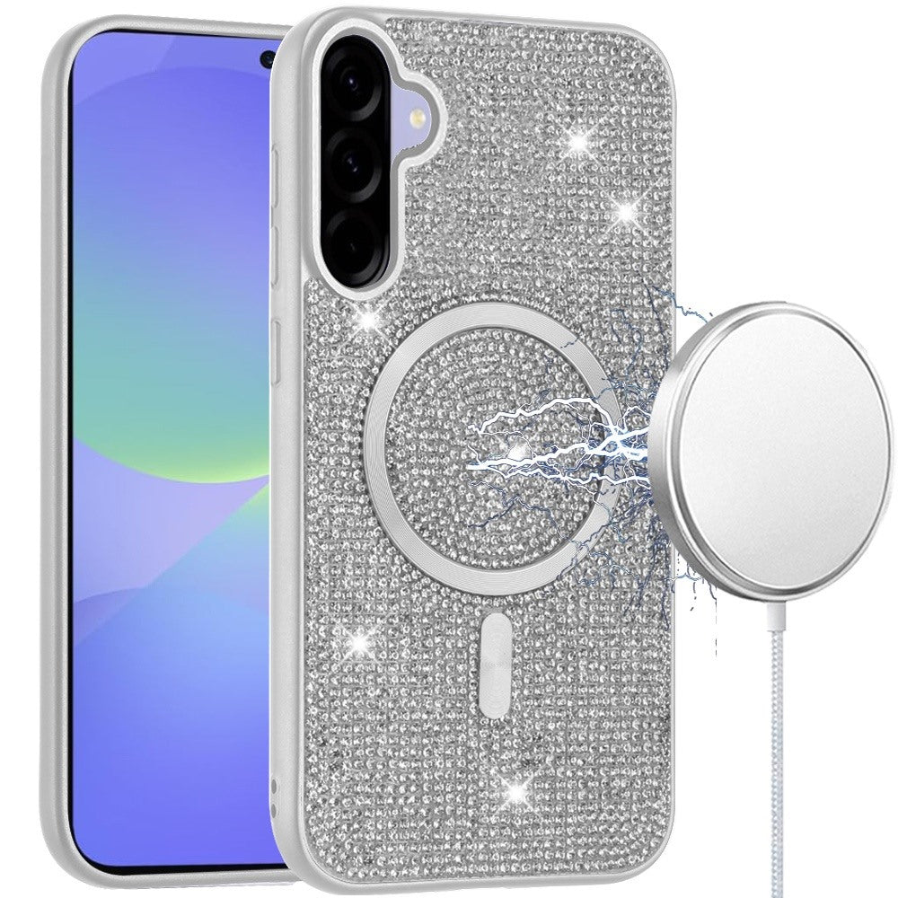 For Samsung Galaxy A37 Sparkly Diamond Bling Case Rhinestone Skin Hybrid with Magnetic Circle, MagSafe Compatible Case Cover