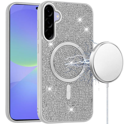 For Samsung Galaxy A37 Sparkly Diamond Bling Case Rhinestone Skin Hybrid with Magnetic Circle, MagSafe Compatible Case Cover