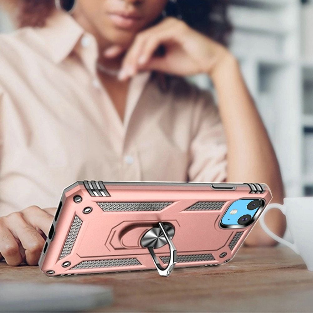 For Apple iPhone 11 Hybrid Shockproof Durable 360 Degree Rotatable Ring Stand Holder Kickstand Fit Magnetic Car Mount Case Cover Rose Gold