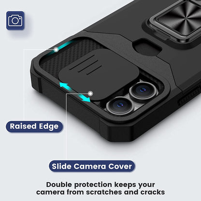 For Apple iPhone 16 Pro (6.3") Wallet Designed with Camera Protection, Card Slot & Ring Kickstand Magnetic Car Mount Case Cover