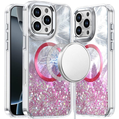 For Apple iPhone 16 Pro Epoxy Glitter Shimmer Fashion Case with Magnetic Magsafe Compatible Hybrid Sparkling Slim Protective Case Cover Hot Pink