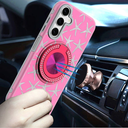 For Samsung Galaxy A16 5G Pattern Design Hybrid with Invisible Ring Stand & Magnetic Back, Shockproof Protective Grip Case Cover