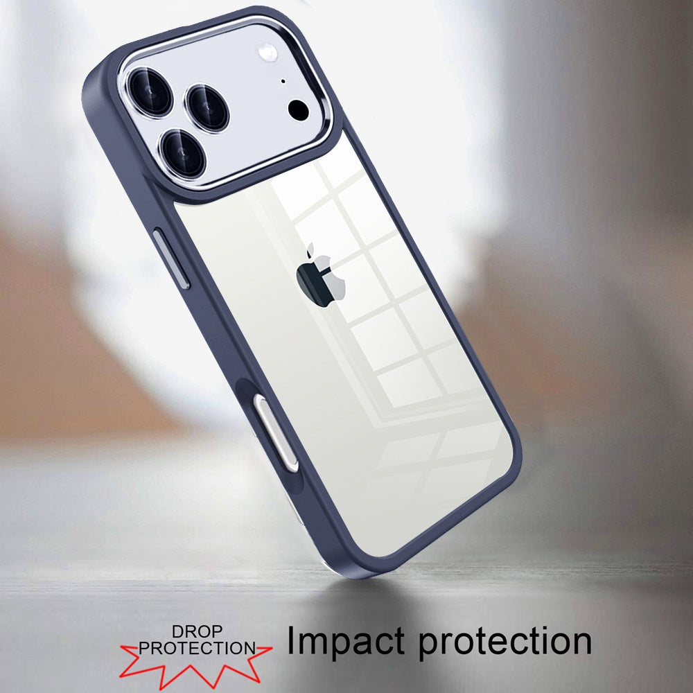 For Apple iPhone 17 Pro Max (6.9") Slim Fit Hybrid Transparent Thick Acrylic with Metal Buttons Frame Protective Hard PC + TPU Shockproof Case Cover Burgundy