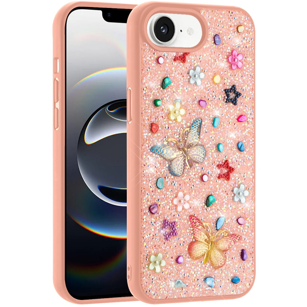 For Apple iPhone 17E /16E Diamond Butterfly 3D Glitter Bling Design, Slim Hybrid Sparkle Protective Cover TPU for Women Girls Case Cover