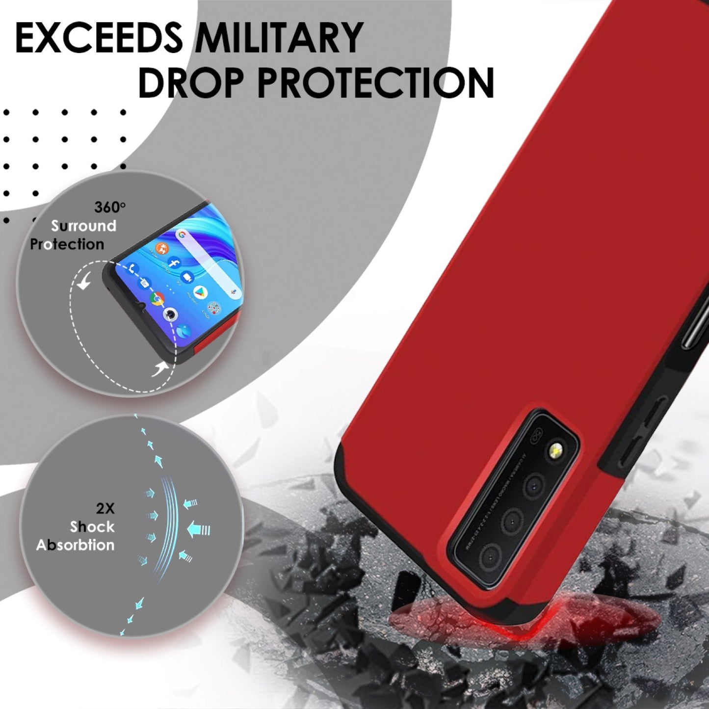 For TCL K32 5G Slim Tough Shockproof Hybrid with Dual Layer Hard PC + TPU Protection, Armor for Strong Drop & Impact Resistance Case Cover Red