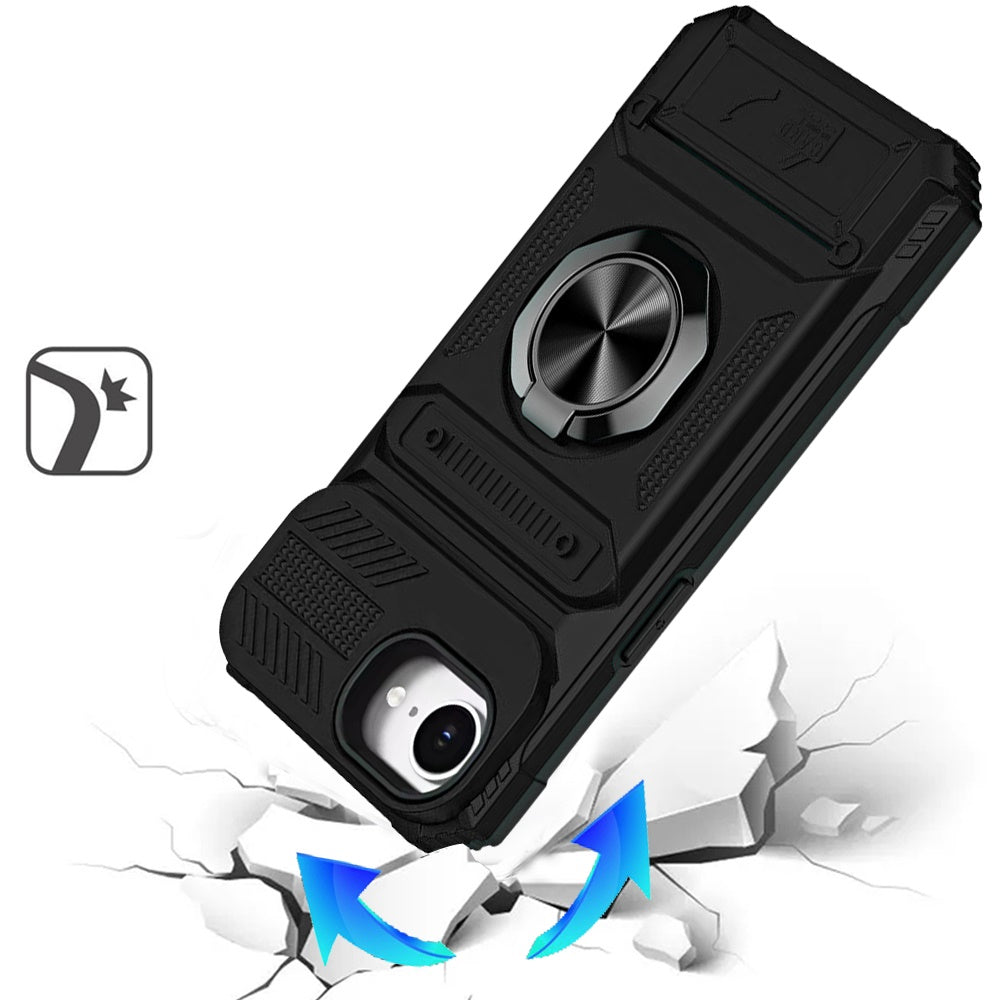 For Samsung Galaxy S26 Ultra 2X Card Slot Metal Ring Stand Hybrid Shockproof Heavy Duty Drop Protection Multi Functional Design Case Cover