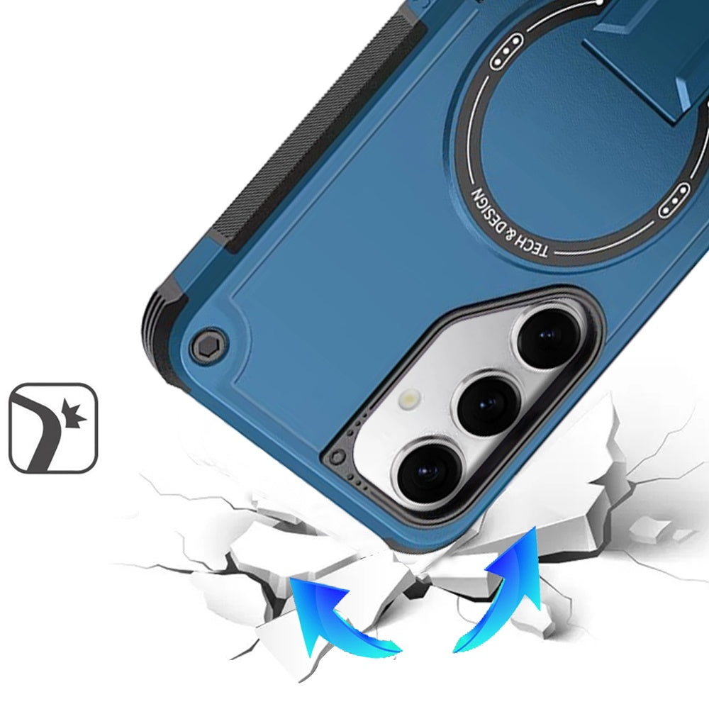 For Samsung Galaxy A16 5G Magnetic Invisible Kickstand Holder with Magsafe, Slim Fit Shockproof Hybrid Military Grade Heavy Duty Case Cover Blue
