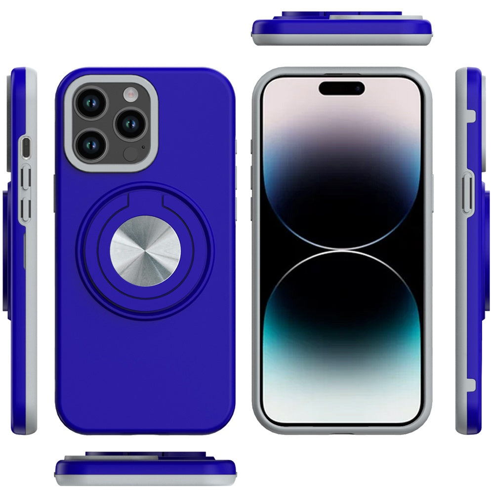 For Apple iPhone 17E /16E Metal Matte Hybrid with Invisible Rotational Ring Stand, Car Mount Friendly, Military Grade Slim Fit Sturdy Case Cover Blue