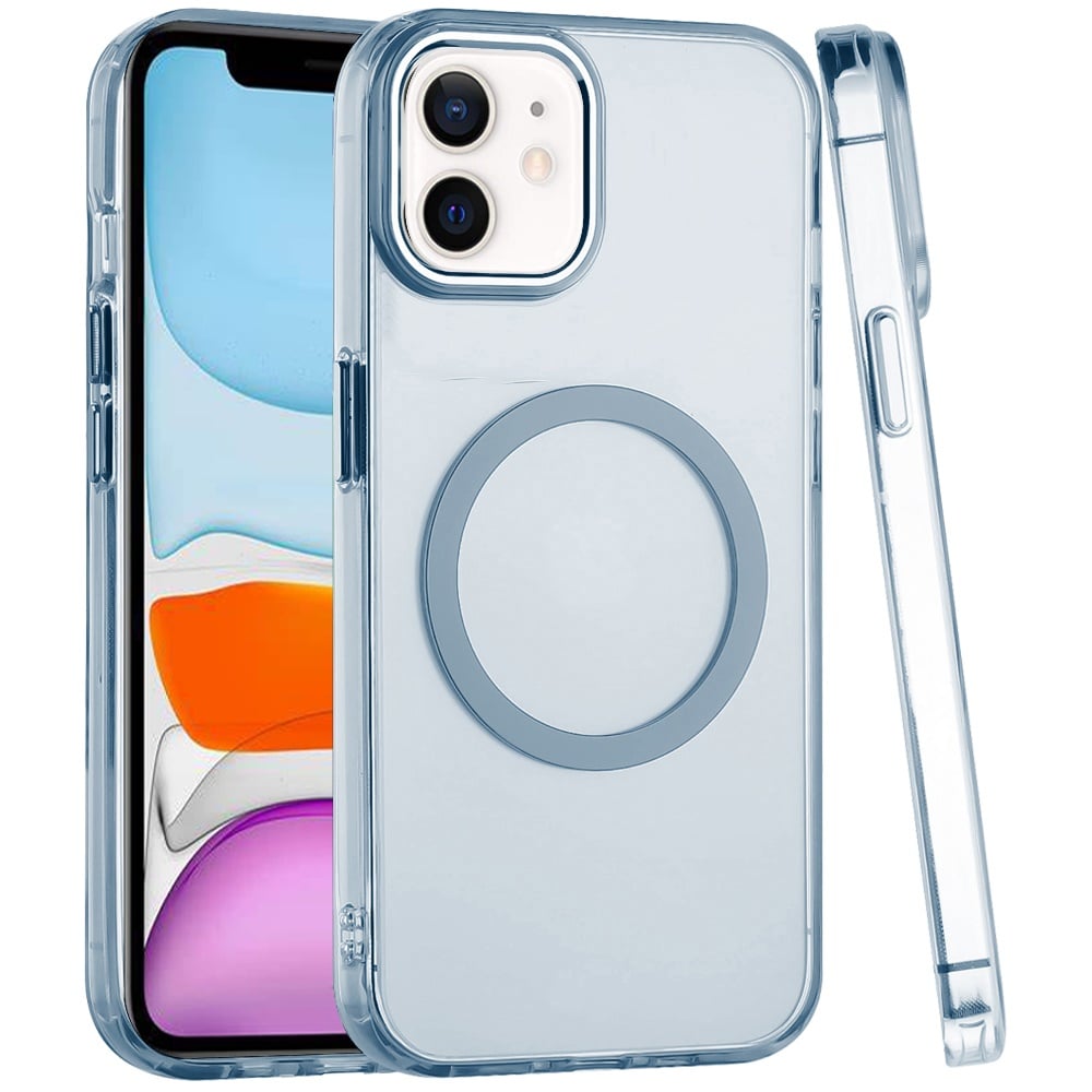 For Apple iPhone 11 Transparent Back Hybrid Case - Magnetic Circle, Color Frame, Metal Buttons, MagSafe Compatible Case Cover