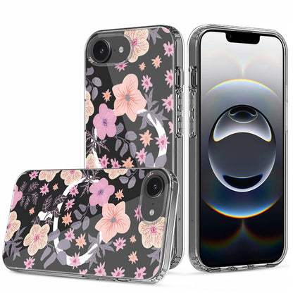 For Apple iPhone 16e Hybrid Flower Design Stylish Fashion Case, MagSafe Compatible, Thick Shockproof Hard PC Case Cover