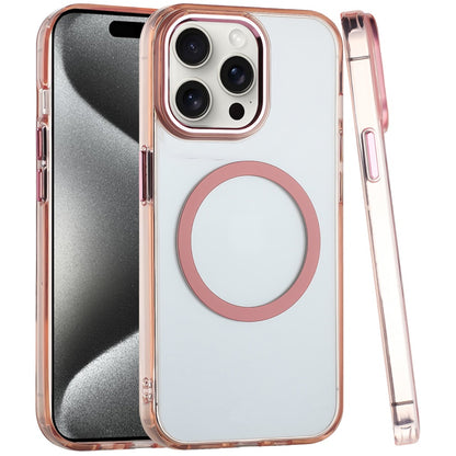 For Apple iPhone 11 Pro Max Transparent Back Hybrid Case - Magnetic Circle, Color Frame, Metal Buttons, MagSafe Compatible Case Cover