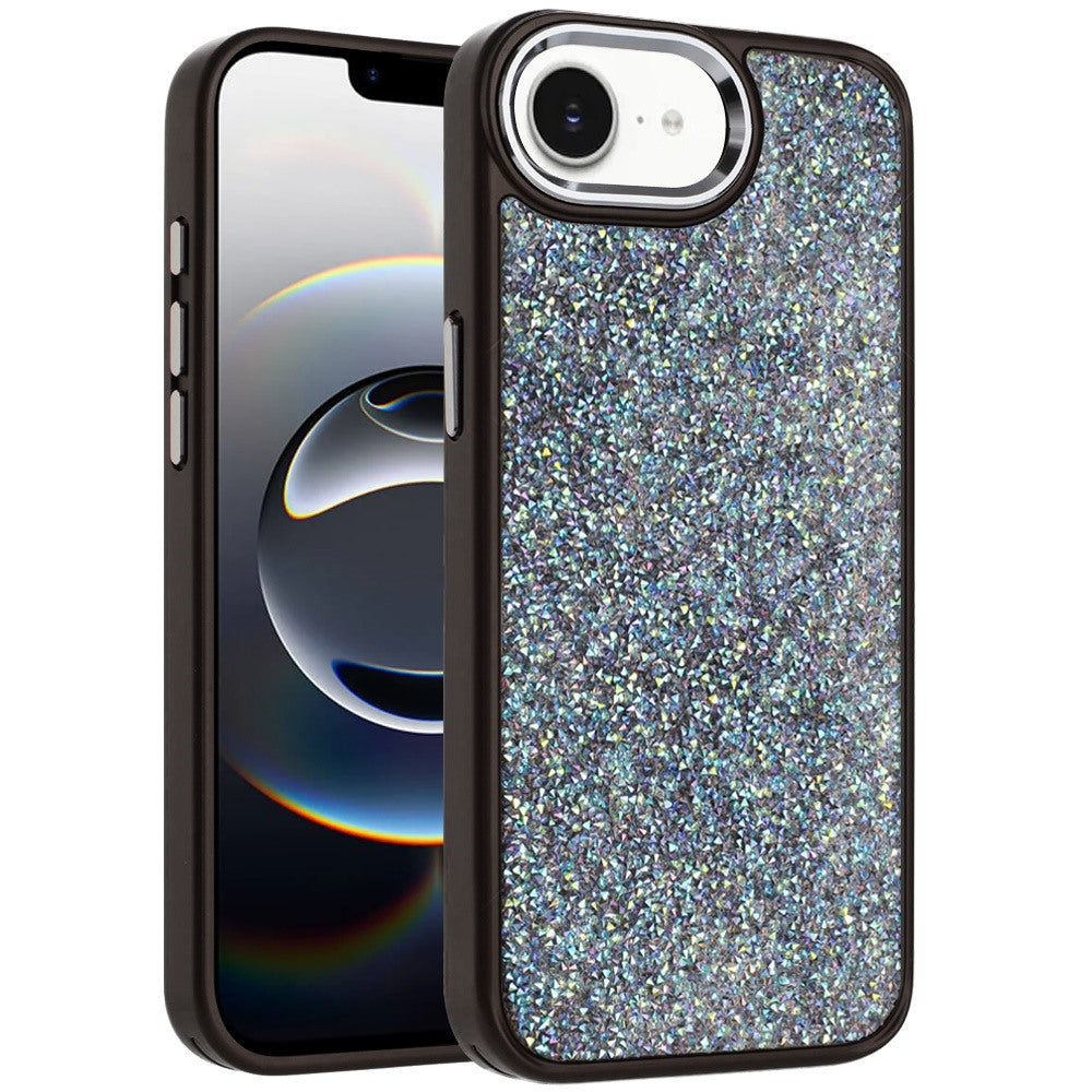 For Apple iPhone 17E /16E Crystal Sparkle Diamond Glass Full Mini Glitter Bling Frame TPU Hybrid Protective Case Cover