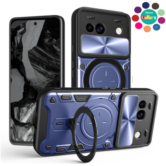 For Google Pixel 9A Hybrid Shockproof with Magnetic Ring Stand, Compatible with Magsafe & Sliding Camera Lens Protector Case Cover