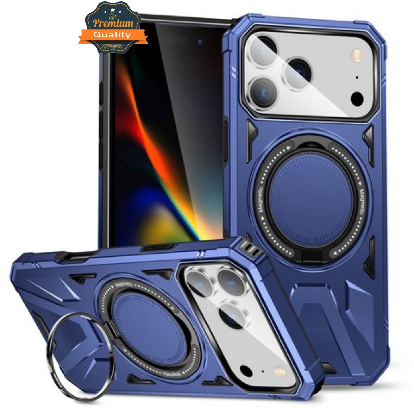 For Apple iPhone 17 Pro Tough Shockproof Hybrid Magnetic Large Rotating Ring Stand Compatible with MagSafe Case Cover