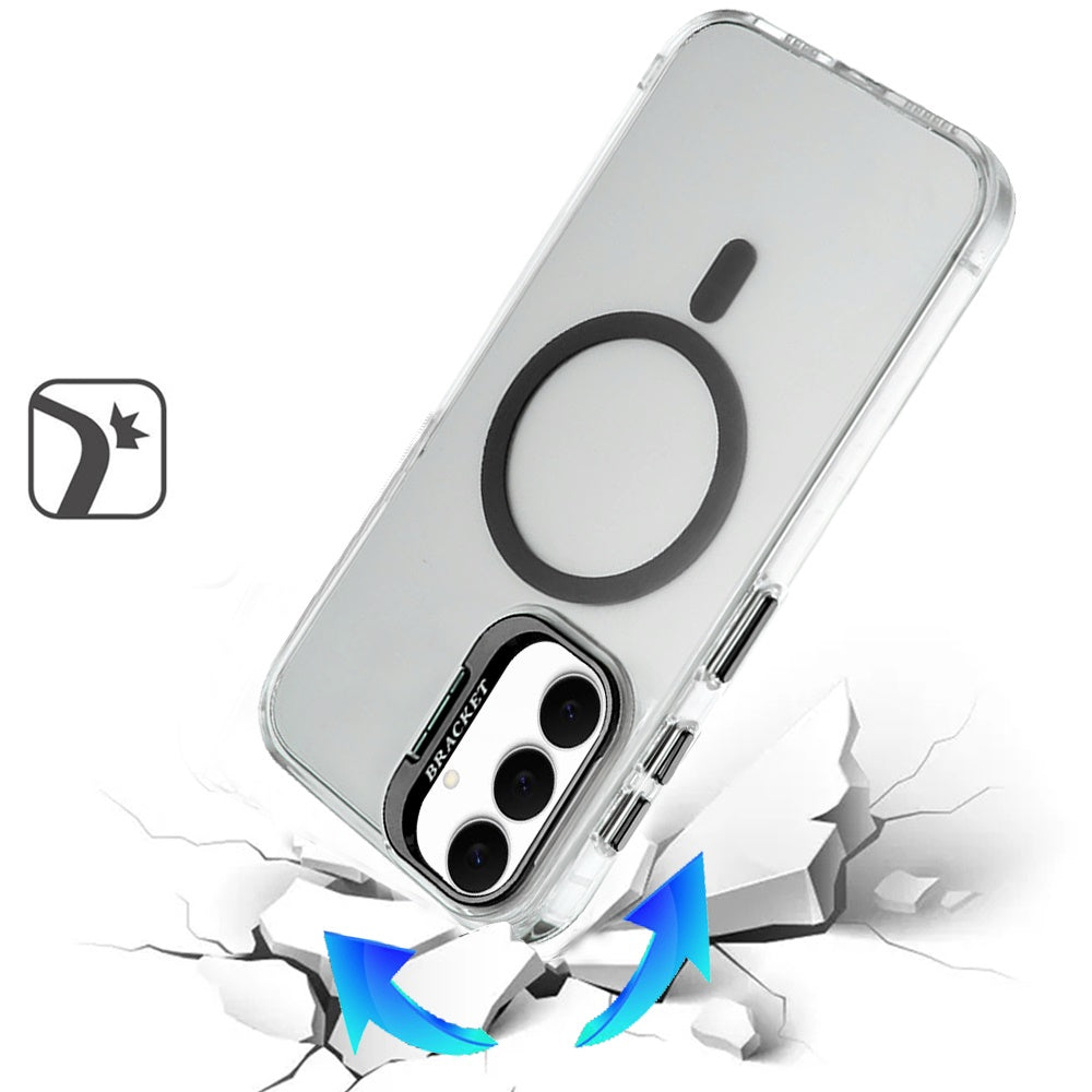 For Samsung Galaxy S25 FE /S25 Fan Edition Magnetic Back MagSafe Compatible Transparent Hybrid Drop Protection with Metallic Camera Stand Case Cover