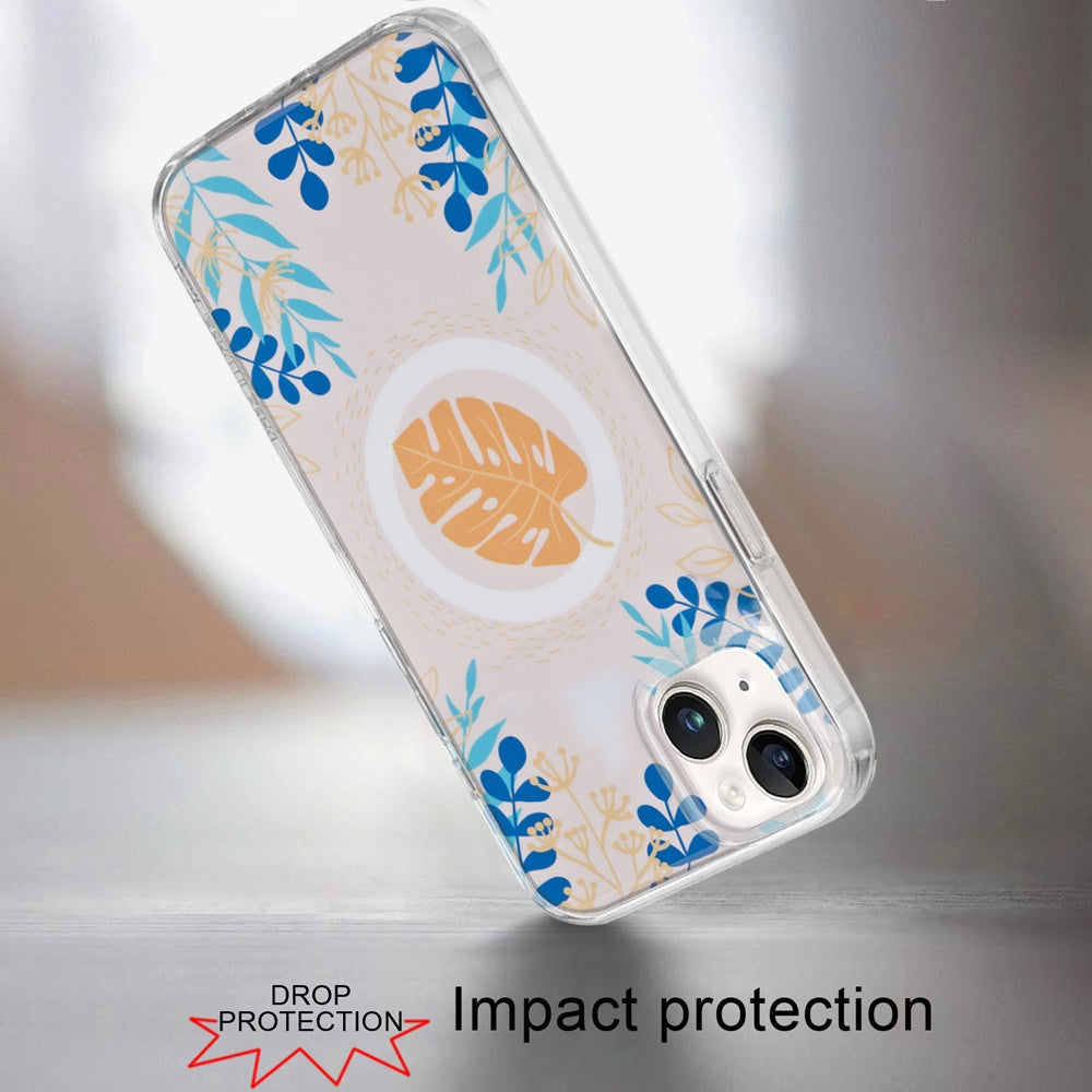 For iPhone 15 (6.1") Stylish Pattern Fashion IMD Printed Design TPU Double Layer Slim Shockproof with Magnetic Back Case Cover