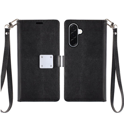 For Samsung Galaxy A57 Wallet Cases PU Leather with Credit Card /ID /Cash Holder Slot Dual Flip Book Pouch, Stand and Strap Case Cover Black