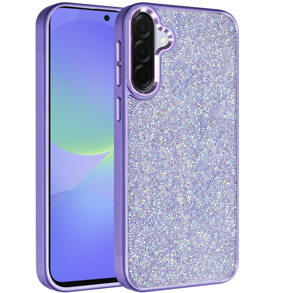 For Samsung Galaxy A36 Crystal Sparkle Diamond Glass Full Mini Glitter Bling Frame TPU Hybrid Protective Case Cover