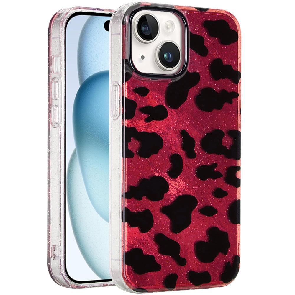 For Apple iPhone 14 /13 Glitter Leopard, Fashion Design Animal Skin Print Slim IMD TPU Dual Layer Shockproof Protective Case Cover